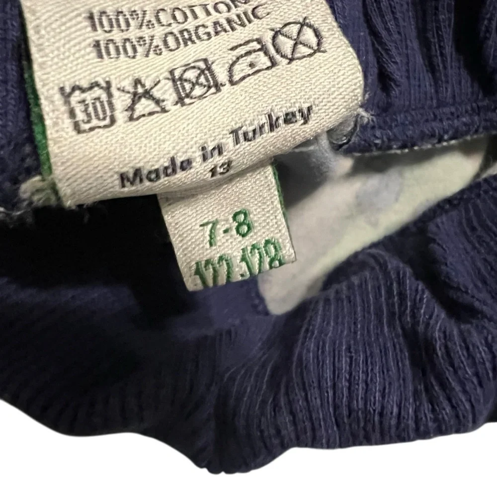 Smafolk 7-8Y Organic Blue Landscape Pants Sunshine Apples Rainbows Fishing